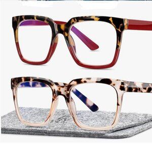 EASY READ 2 Pairs Women's Reading Glasses Square Computer Blue Light Blocking